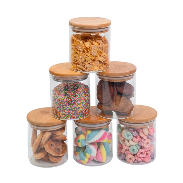 Conjunto de 6 potes herméticos de 400 ml com tampa de bambu oikos