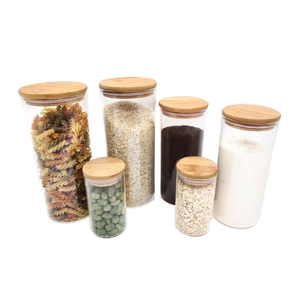 Conjunto de potes herméticos com tampa de bambu - 6 peças oikos