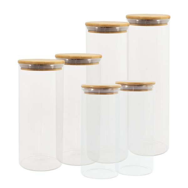 Potes de vidro p/ mantimentos c/ tampa bambu oikos - 6 pçs