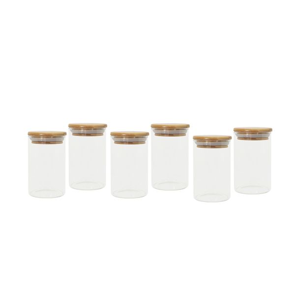 Jogo de 6 potes herméticos de vidro tampa de bambu - 250 ml oikos