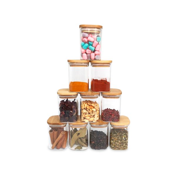 Potes de mantimentos quad 200ml c/tampa bambu - 10 pçs oikos