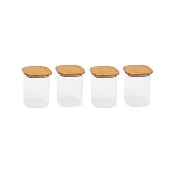 Potes de mantimentos quad 1100ml c/tampa bambu - 4 pçs oikos
