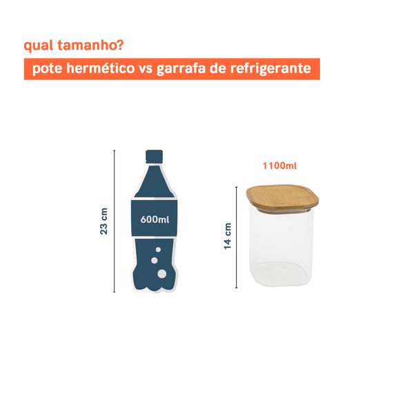Potes de mantimentos quad 1100ml c/tampa bambu - 4 pçs oikos