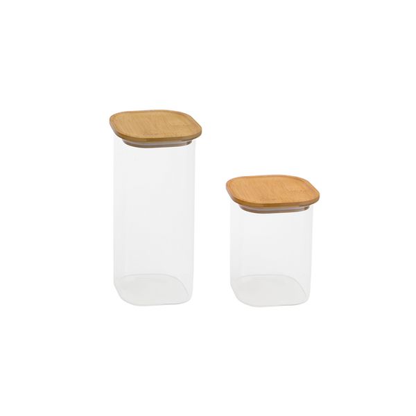 Potes de mantimentos quad 1900/1100ml c/tampa bambu - 2 pçs oikos