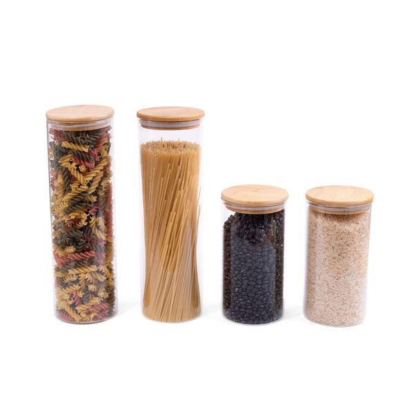 Kit potes de mantimentos 2000/1100ml c/ tampa bambu - 4pçs oikos