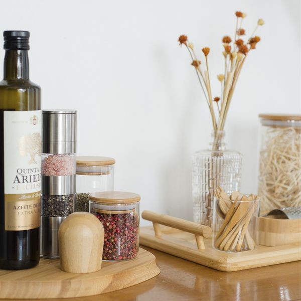 Kit potes de mantimento red c/tampa bambu 400/600ml - 6 pçs oikos