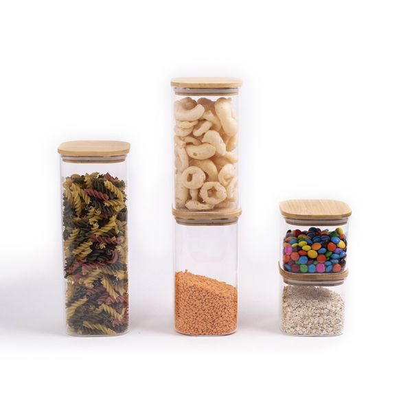 Kit potes hermeticos vidro quad flat 1900/1400/600ml - 5 pçs oikos