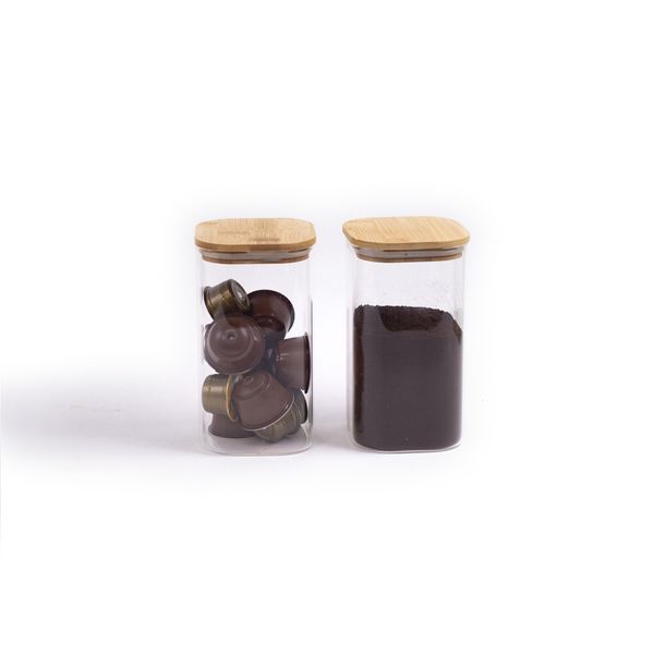 Kit potes hermeticos de vidro quad flat bambu 1400ml - 2 pçs oikos