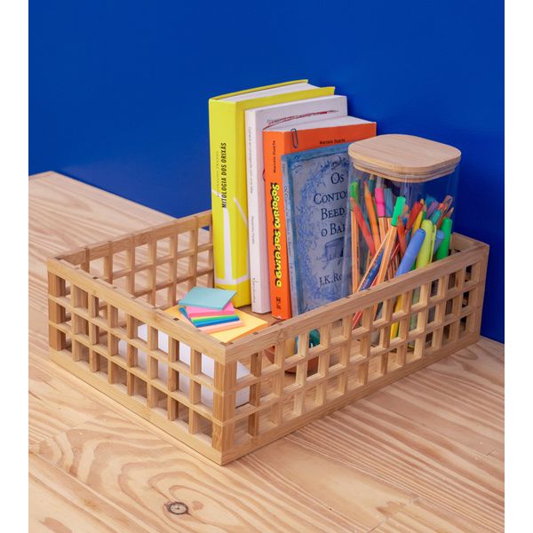 Kit potes hermeticos de vidro quad flat bambu 1400ml - 2 pçs oikos