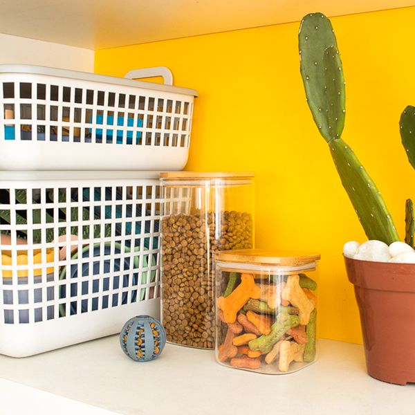 Kit potes hermeticos de vidro quad flat bambu 800ml - 5 pçs oikos