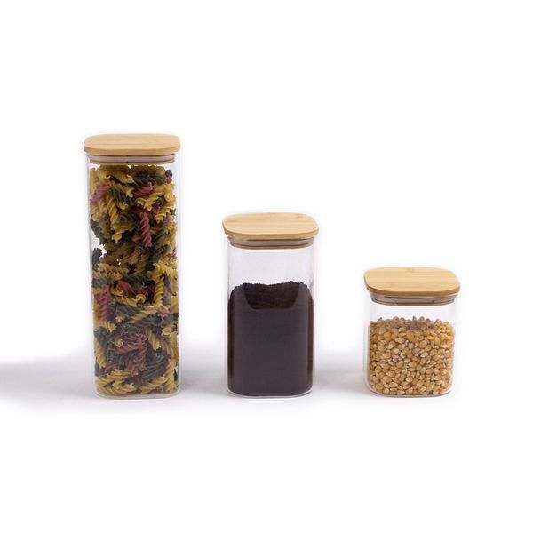 Kit potes hermeticos vidro quad flat 1900/1400/800ml - 3 pçs oikos