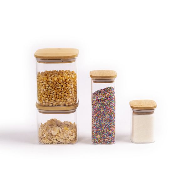 Kit potes hermeticos vidro quad 800/600/400/200ml - 4 pçs oikos