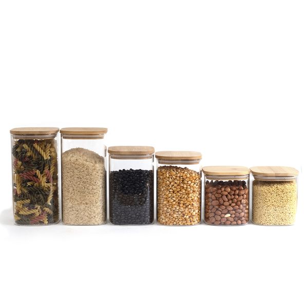 Kit potes hermeticos vidro quad flat 1400/1100/800ml - 6 pçs oikos