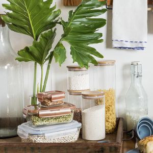 Kit potes hermeticos vidro circular bambu 1100ml - 2 pçs oikos