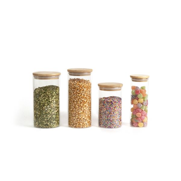 Kit pote de vidro hermético tampa bambu 450/600/1100/1650ml oikos