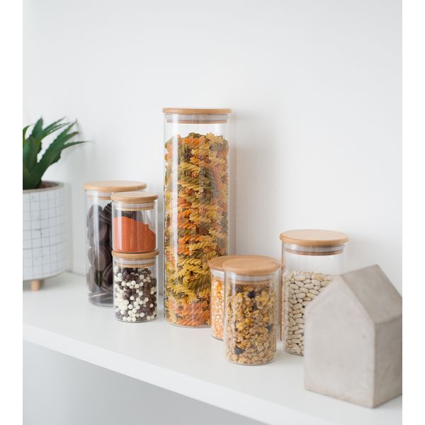 Kit pote de vidro hermético tampa bambu 450/600/1100/1650ml oikos