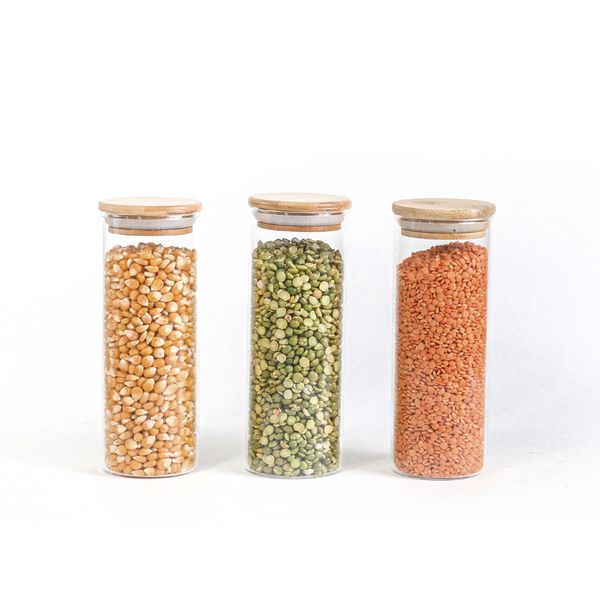 Kit 3 potes de vidro hermético c/ tampa de bambu 450ml oikos
