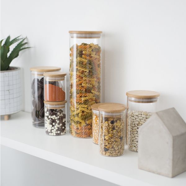 Kit 3 potes de vidro hermético c/ tampa de bambu 450ml oikos