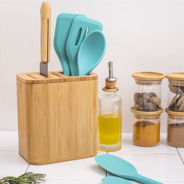 Kit 6 potes de vidro empilhável hermético tampa bambu 200ml oikos