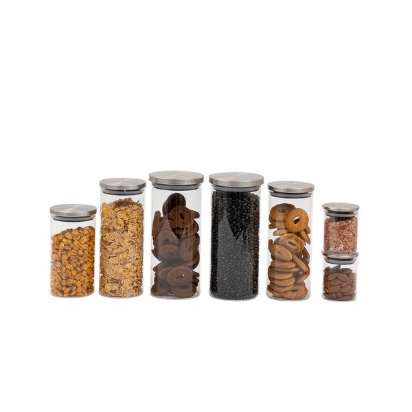 Kit 7 potes de vidro com tampa inox circular mantimento - oikos