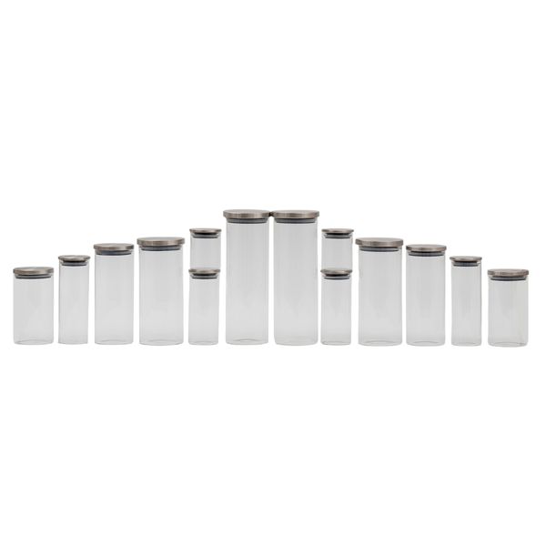 Kit 14 potes de vidro com tampa de inox redondo mantimento - oikos