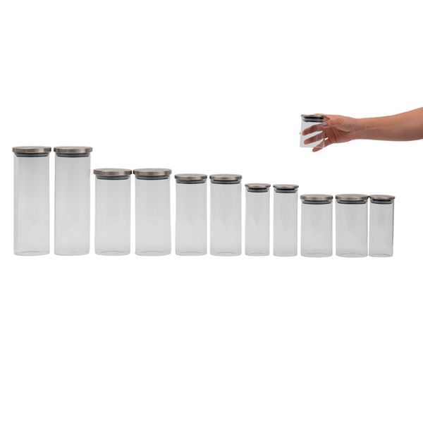 Kit 12 potes de vidro com tampa de inox redondo mantimento - oikos