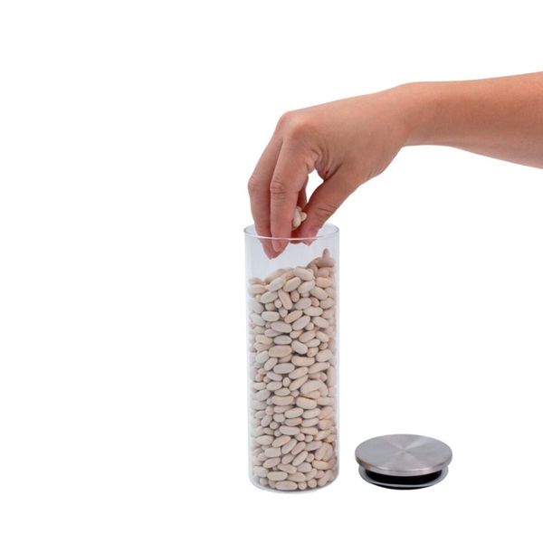 Pote 550ml de vidro com tampa de inox circular mantimento - oikos