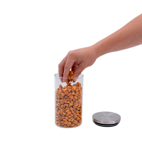 Pote 650ml de vidro com tampa de inox circular mantimento - oikos