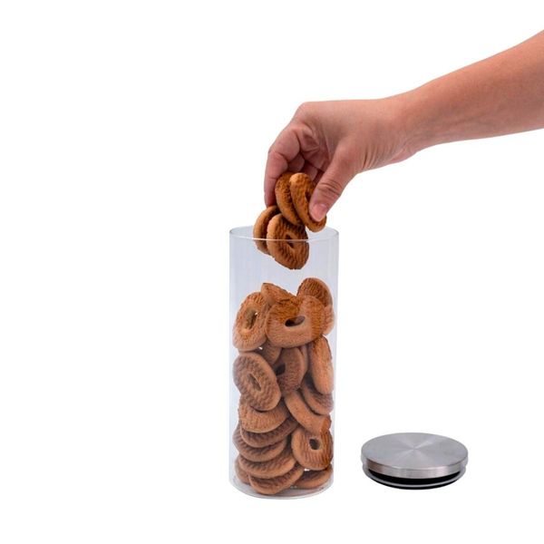 Pote 950ml de vidro com tampa de inox circular mantimento - oikos