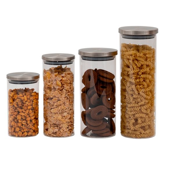 Kit 4 potes de vidro com tampa de inox redondo mantimento - oikos