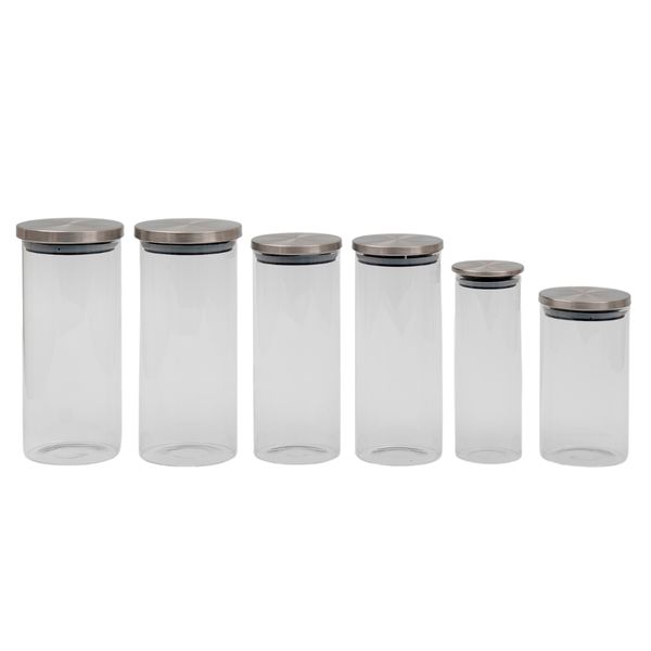 Kit 6 potes de vidro com tampa de inox redondo mantimento - oikos