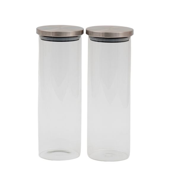 Kit 2 potes de vidro 1,7l com tampa inox herméticos - oikos