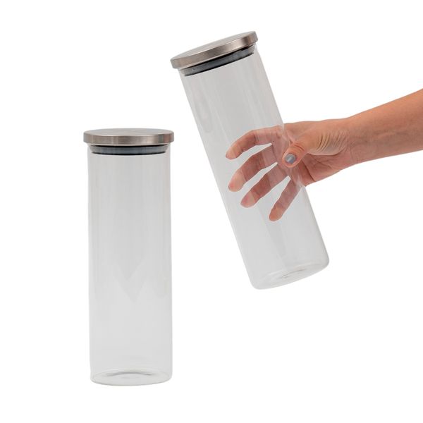 Kit 2 potes de vidro 1,7l com tampa inox herméticos - oikos