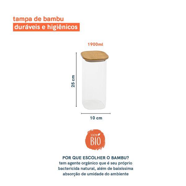 Pote de vidro de mantimentos 1900ml c/ tampa de bambu oikos
