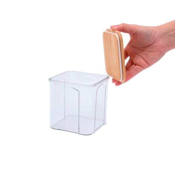 Pote de acrílico 900ml com tampa de bambu transparente quadrado - oikos