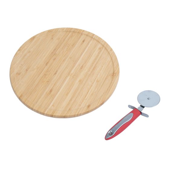 Kit tábua bambu giratória cortador de pizza vermelho – oikos