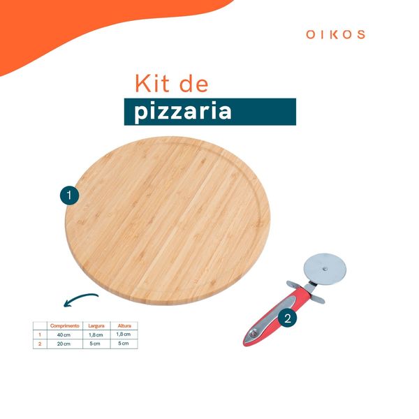 Kit tábua bambu giratória cortador de pizza vermelho – oikos