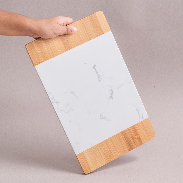 Tábua de frios retangular bambu e mármore - oikos