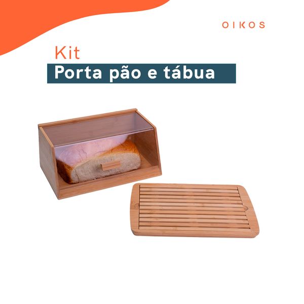 Kit com porta pão de bambu 35 cm e tábua migalheira de pão em bambu - oikos