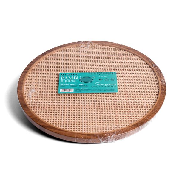 Tábua giratória de bambu textura palha xadrez 33cm - oikos