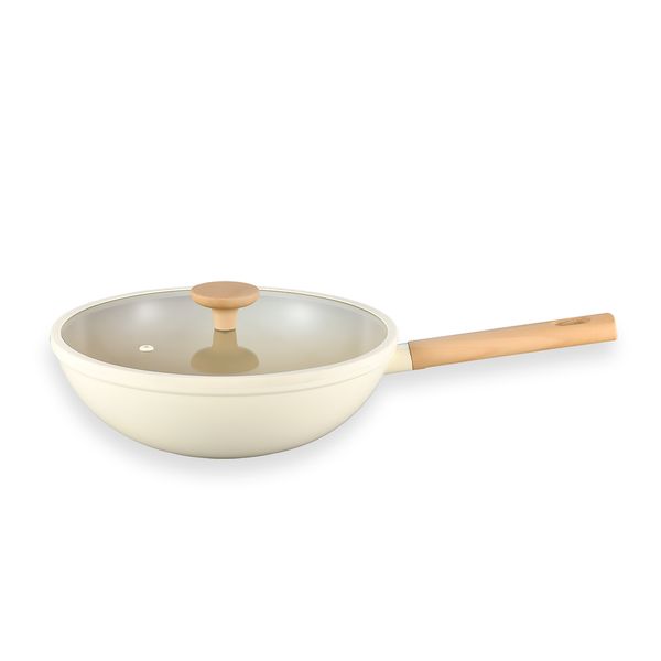 Panela wok 28cm de indução com antiaderente cerâmico mou de nata - oikos