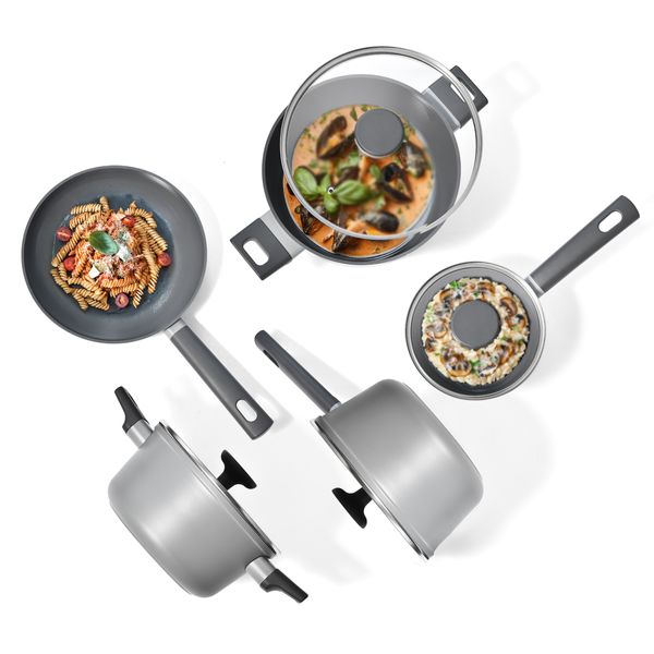 Kit 5 panelas de indução com antiaderente cerâmico mou de trufa - oikos