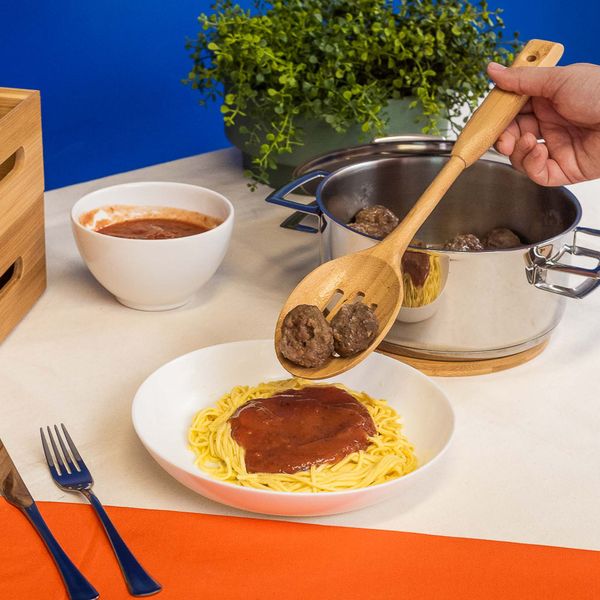 Colher vazada de bambu natural 35cm grande - oikos