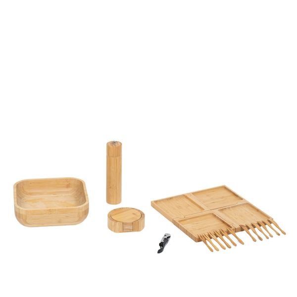Kit utensílios de bambu e abridor de vinho 7 peças oikos