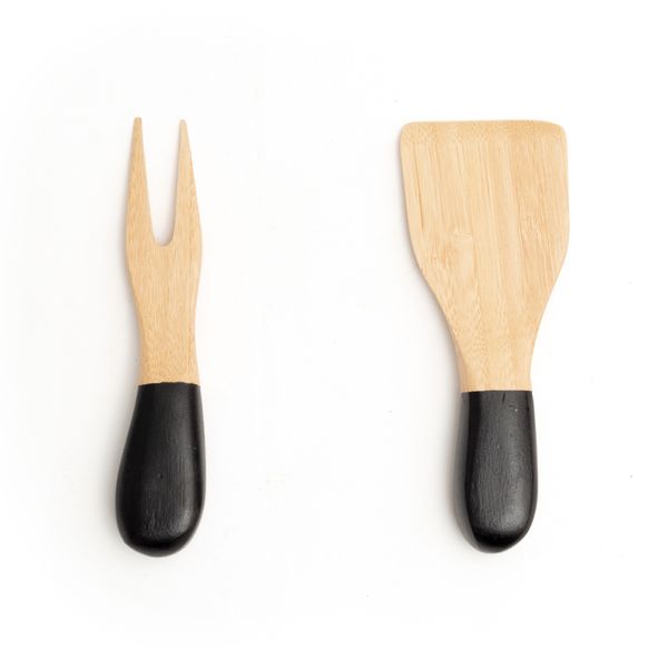 Jogo de utensílios para queijo de bambu 2pcs preto - oikos