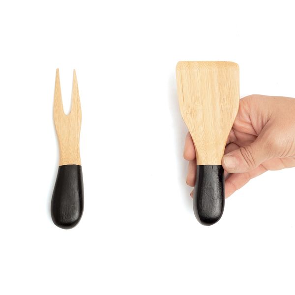 Jogo de utensílios para queijo de bambu 2pcs preto - oikos