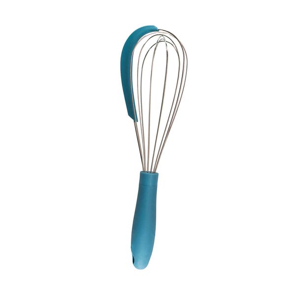 Batedor de ovos com raspador de silicone e metal azul oikos