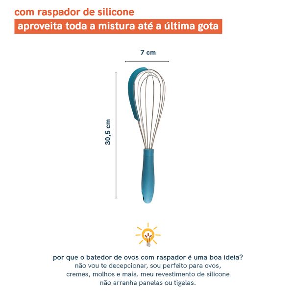 Batedor de ovos com raspador de silicone e metal azul oikos