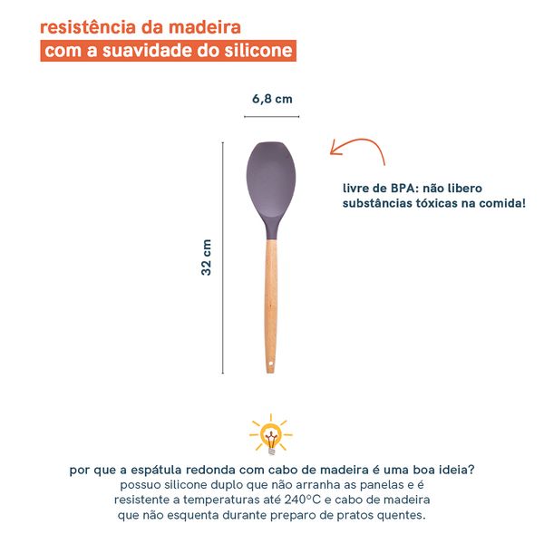 Espátula de silicone redonda com cabo de madeira resistente para cozinha - oikos