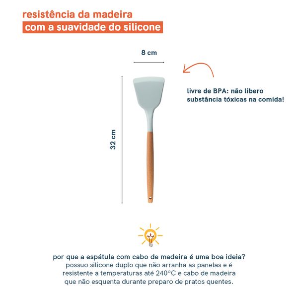 Espátula de silicone com cabo de madeira resistente para cozinha - oikos
